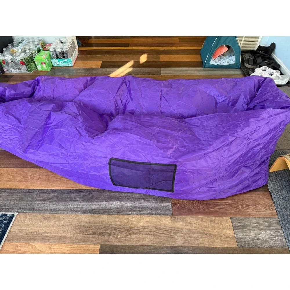 Lazy Beach Inflatable Air Lounger Sofa Purple Portable Wind Filled Seat Bag 6'